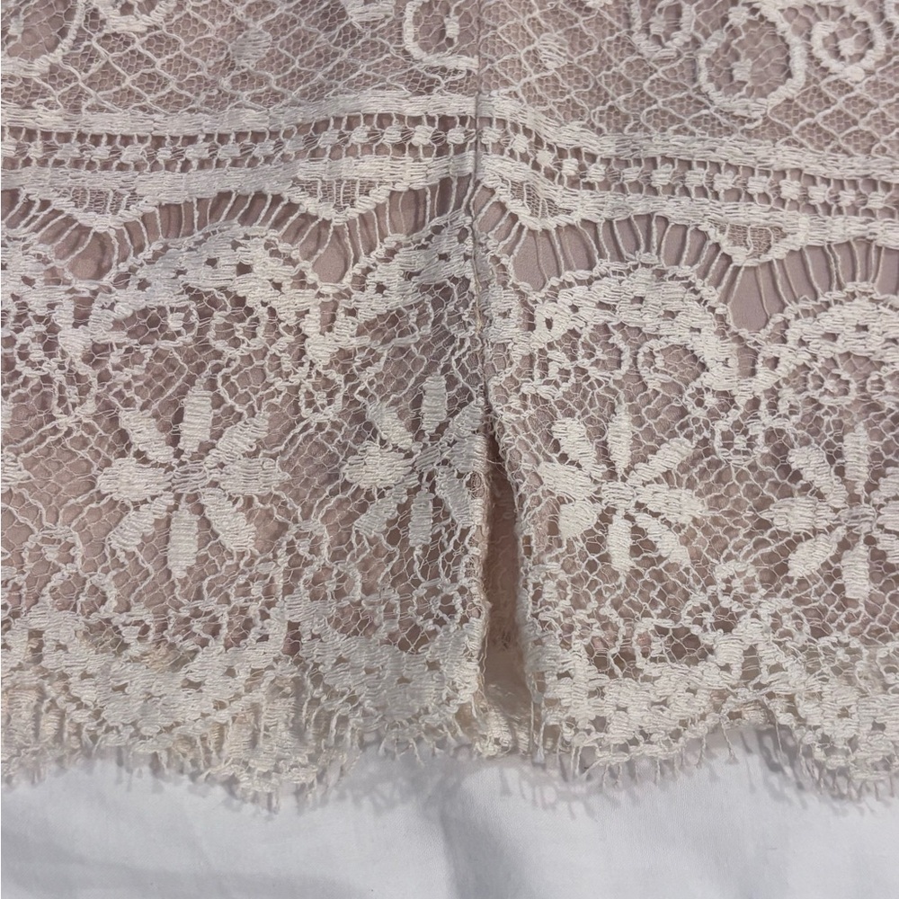 Vintage 90s Ann Taylor Champagne/Ivory Lace Mini Dress 4P - Picture 13 of 16